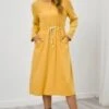 Long Sleeve Round Neck Tie Waist Simple Midi Dress -LILA Clothing Shop 1a7a3269