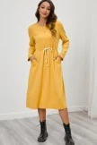 Long Sleeve Round Neck Tie Waist Simple Midi Dress