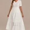 White Short Sleeve V Neck Cotton Maxi Dress With Zipper Back 2 White Short Sleeve V Neck Cotton Maxi Dress With Zipper Back -LILA Clothing Shop 238 1
