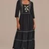 Black Floral 3/4 Length Sleeve Square Neck Maxi Dress -LILA Clothing Shop 249 1