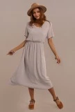 Short Sleeve V Neck Gathered Elastic Waist Rayon Maxi Dress 5 Short Sleeve V Neck Gathered Elastic Waist Rayon Maxi Dress - Image 3