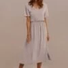 Short Sleeve V Neck Gathered Elastic Waist Rayon Maxi Dress -LILA Clothing Shop 7e1a0123