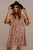 Brown Half Ruffle Sleeve Round Neck Natural Mini Dress