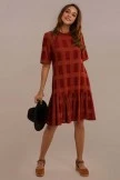 Rust Half Sleeve Round Neck Natural Cotton Plaid Mini Dress With Pocket 8 Rust Half Sleeve Round Neck Natural Cotton Plaid Mini Dress With Pocket - Image 6
