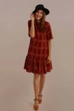 Rust Half Sleeve Round Neck Natural Cotton Plaid Mini Dress With Pocket 6 Rust Half Sleeve Round Neck Natural Cotton Plaid Mini Dress With Pocket - Image 4