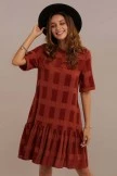Rust Half Sleeve Round Neck Natural Cotton Plaid Mini Dress With Pocket 5 Rust Half Sleeve Round Neck Natural Cotton Plaid Mini Dress With Pocket - Image 3