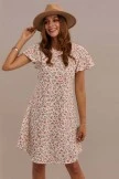 White Short Ruffle Sleeve Round Neck Tie Waist Summer Mini Floral Dress