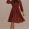Rust 3/4 Length Sleeve Knee Length Floral Dress -LILA Clothing Shop 7e1a9633