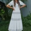 White Half Sleeve V Neck Summer Maxi Dress -LILA Clothing Shop brl148 2