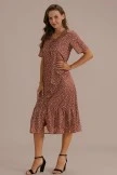 Brown Short Sleeve V Neck Button Maxi Dress