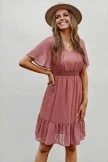 Salmon Short Sleeve V Neck Embroidered Mini Dress