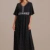 Black Half Sleeve V Neck Maxi Dress -LILA Clothing Shop brl198 1 1