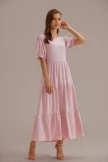 Pink Short Ruffle Sleeve Round Neck Tiered Midi Dress