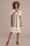 Stripe Short Sleeve Round Neck Midi Dress