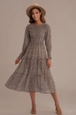 Leopard Long Sleeve Round Neck Smocked Tiered Midi Dress
