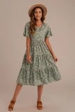 Casual Short Sleeve Round Neck Tiered Floral Dress