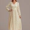 Retro Floral Long Sleeve V Neck Buttons Maxi Dress -LILA Clothing Shop brld0918041 1