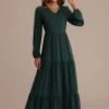 Long Sleeve V Neck Tiered Solid Maxi Dress -LILA Clothing Shop brld0918055 6