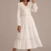 White Long Sleeve V Neck Crochet Lace Tiered Cotton Midi Dress -LILA Clothing Shop brld2051202 4