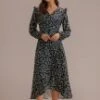 Black Floral Long Sleeve V Neck Midi Dress -LILA Clothing Shop brld2051902 1