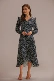 Black Floral Long Sleeve V Neck Midi Dress