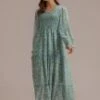 Floral Long Sleeve V Neck Smocked Tiered Maxi Dress -LILA Clothing Shop brld2061602 1