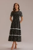 Black Floral Short Sleeve Round Neck Smocked Midi Dress