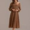 Brown Polka Dots Long Sleeve Round Neck Midi Dress -LILA Clothing Shop brld2070704 1 1