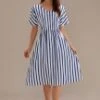Sailor Stripe Short Sleeve V Neck Midi Dress With Pockets -LILA Clothing Shop brld2102002 6