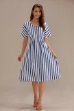 Sailor Stripe Short Sleeve V Neck Midi Dress With Pockets