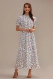 Floral Short Sleeve High Ruffle Neck Maxi Dress
