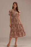 Floral Lace Short Sleeve Round Neck Tiered Midi Dress