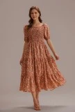 Rust Short Sleeve Square Neck Smocked Maxi Dress