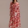 Red Floral Long Sleeve Round Neck Maxi Dress -LILA Clothing Shop brld2120210 1