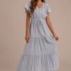 Short Ruffle Sleeve V Neck Buttons Maxi Dress -LILA Clothing Shop brld22022506 1