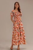 Floral Short Sleeve Square Neck Smocked Tiered Maxi Dress With Pockets