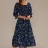 Teal Floral 3/4 Sleeve Square Neck Smocked Tiered Midi Dress -LILA Clothing Shop brld22082502 1