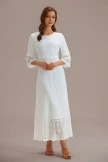 White Lace 3/4 Ruffle Sleeves Round Neck Maxi Dress