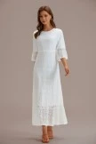 White Lace 3/4 Ruffle Sleeves Round Neck Maxi Dress 5 White Lace 3/4 Ruffle Sleeves Round Neck Maxi Dress - Image 3