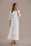 White Lace 3/4 Ruffle Sleeves Round Neck Maxi Dress 8 White Lace 3/4 Ruffle Sleeves Round Neck Maxi Dress - Image 6