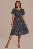 Black Short Sleeve Round Neck Smocked Midi Dress