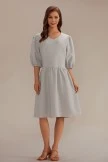 Sage Short Puff Sleeve V Neck Midi Dress