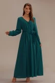 Green Long Sleeve V Neck Solid Green Maxi Dress