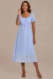 Blue Short Puff Sleeve Square Neck Cross Tie Up Midi Dress 5 Blue Short Puff Sleeve Square Neck Cross Tie Up Midi Dress - Image 3