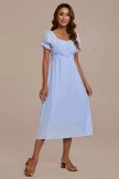 Blue Short Puff Sleeve Square Neck Cross Tie Up Midi Dress 6 Blue Short Puff Sleeve Square Neck Cross Tie Up Midi Dress - Image 4