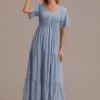 Short Sleeve Scoop Neck Buttons Smocked Tiered Maxi Dress -LILA Clothing Shop brld3012602 1