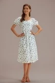 Floral Short Balloon Sleeve Sweetheart Neck Knit Textured Midi Dress