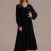 Black Long Sleeve V Neck Smocked Maxi Dress -LILA Clothing Shop brld3021601 1