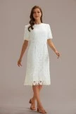 White Lace Short Sleeve Round Neck Midi Dress