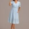Sky Blue Short Sleeve V Neck Button Up Midi Dress -LILA Clothing Shop brld3030901 1